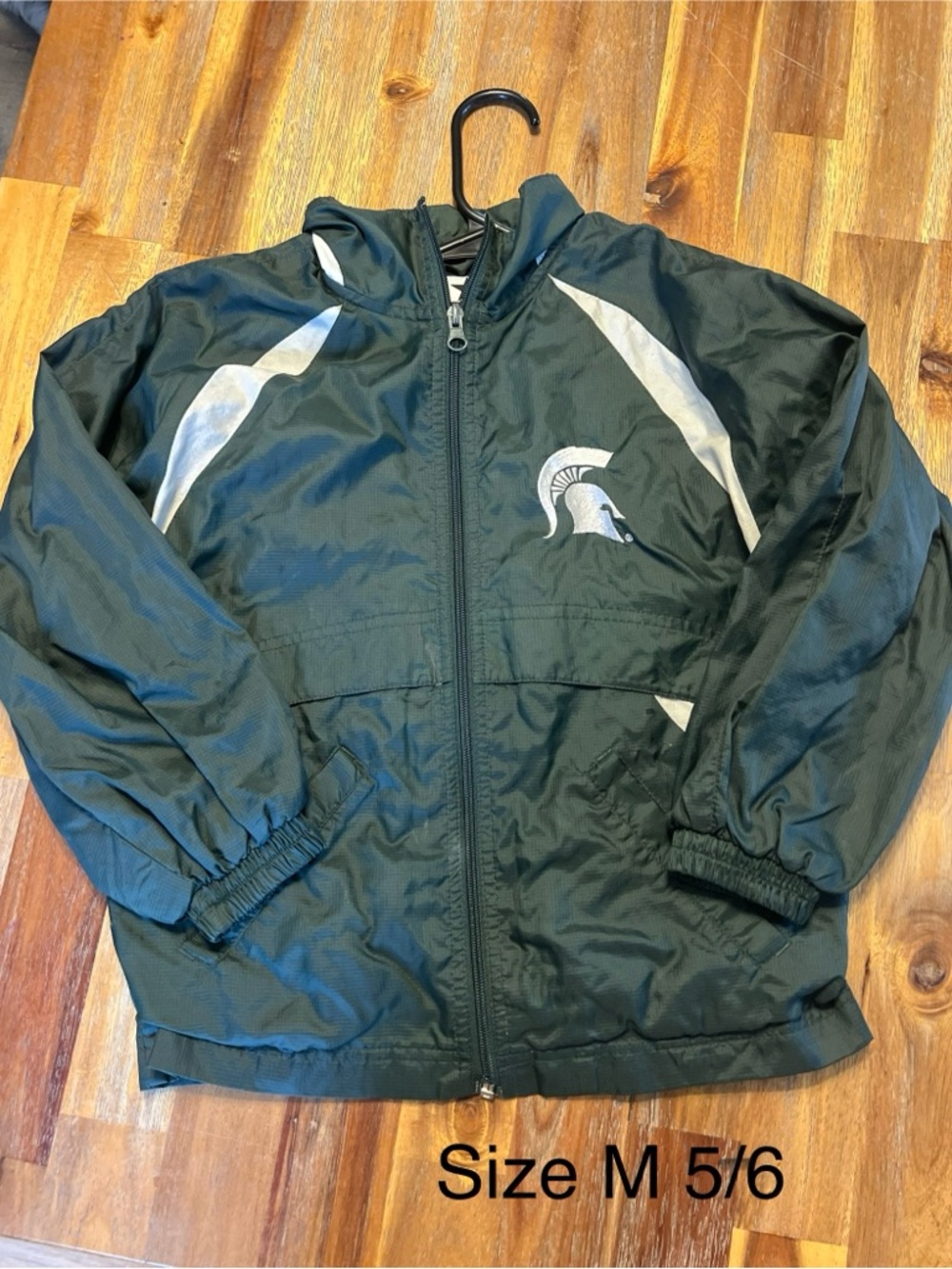 Kids Green Hooded Windbreaker Jacket with Spartan Logo